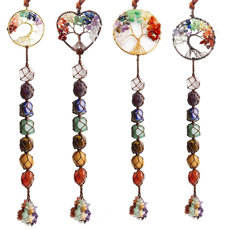 7 color stone seven color crystal original stone hand woven pendant natural stone Life Tree car hanging Yoga jewelry